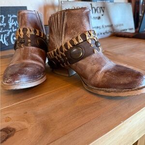 Circle G Brown Ankle Boots with Decorative Strap